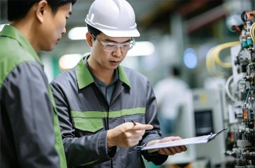 Ingeniero inspeccionando maquinaria terminada